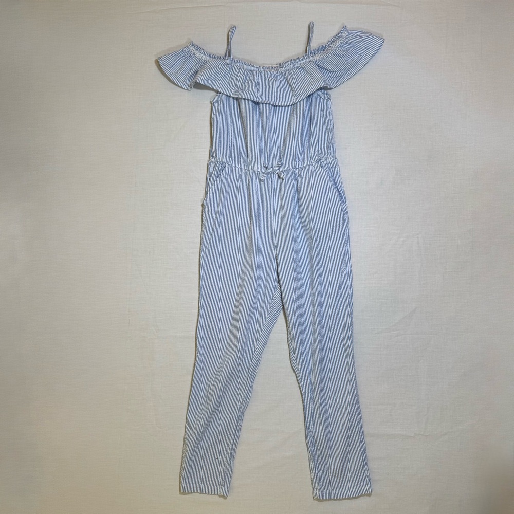 H&M Striped Blue and White Ruffle Bodysuit